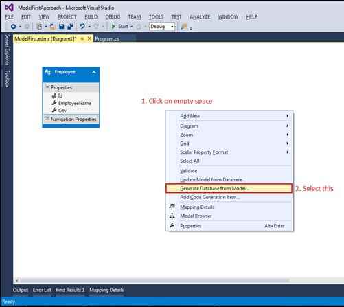 Select Generate Database from Model